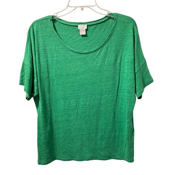 Chicos Green Linen Blend T-Shirt Size L women Crewneck tee - Picture 2 of 10